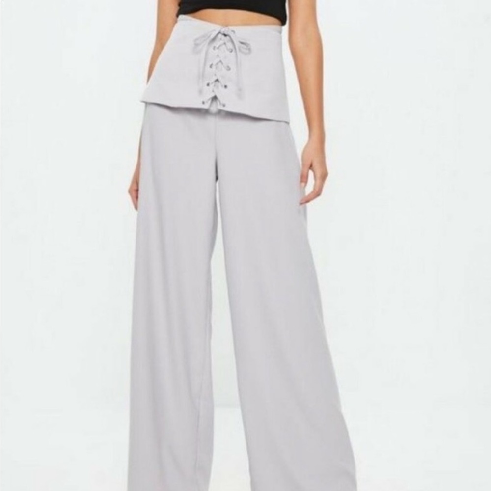 NWT Missguided Corset Waist Crepe Pants light grey